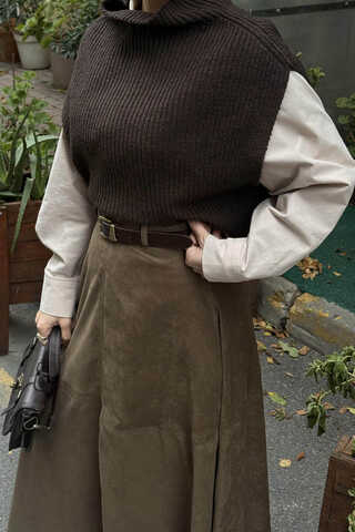 Balıkçı Yaka Triko Süveter Acı Kahve - 8