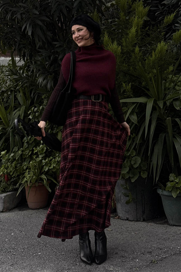 Balıkçı Yaka Triko Süveter Bordo - 3