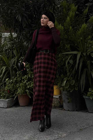 Balıkçı Yaka Triko Süveter Bordo - 4