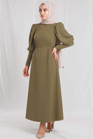 Balloon Sleeve Dress Khaki - 1