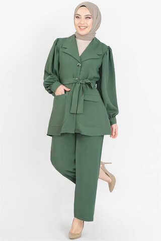 Zulays - Balon Kol Ceket Pantolon Takım Zümrüt Yeşili