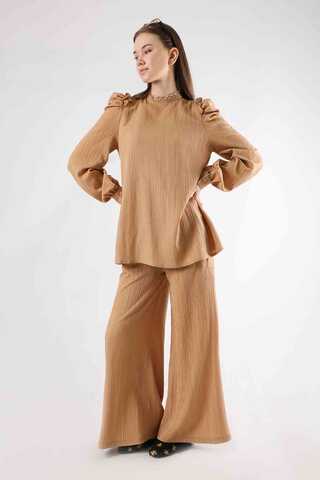 Zulays - Balon Kol Pantolonlu Takım Camel