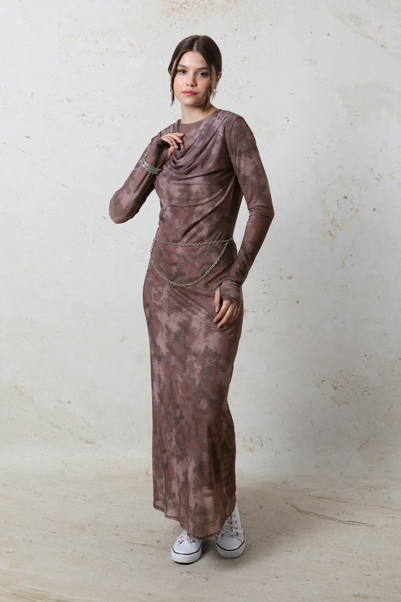 Batik Desen Tül Elbise Bordo