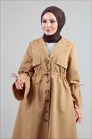 Beli Bağcıklı Camel Trenç - Thumbnail