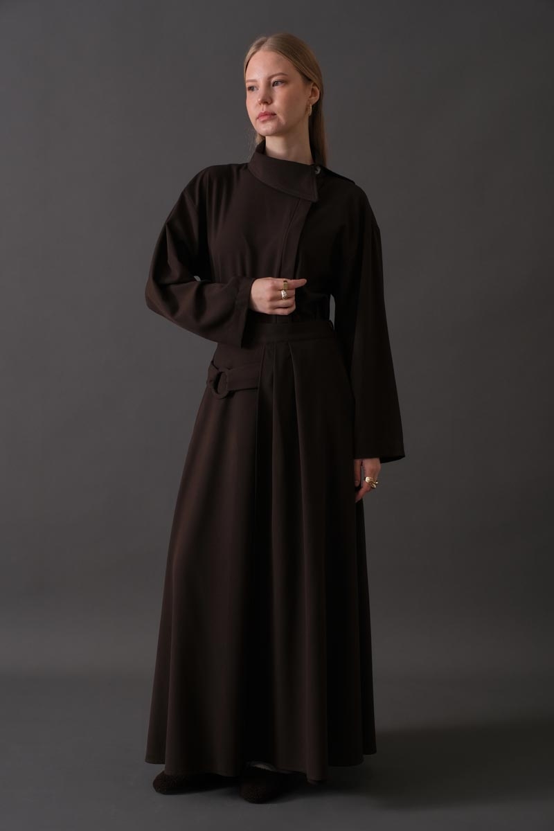 Belted Skirt with Buckle Detail Dark Brown