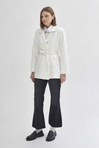 Biye Bağlamalı Blazer Ceket Beyaz - 5