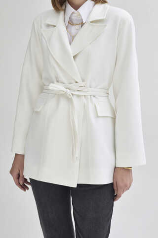 Biye Bağlamalı Blazer Ceket Beyaz - 7