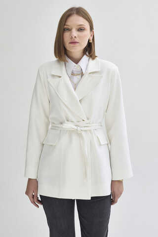 Biye Bağlamalı Blazer Ceket Beyaz - 9