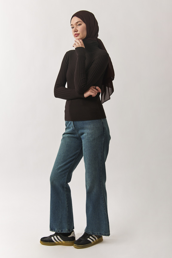 Boğazlı Premium Triko Body Kahverengi - 8