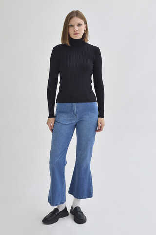 Boğazlı Premium Triko Body Siyah - 1