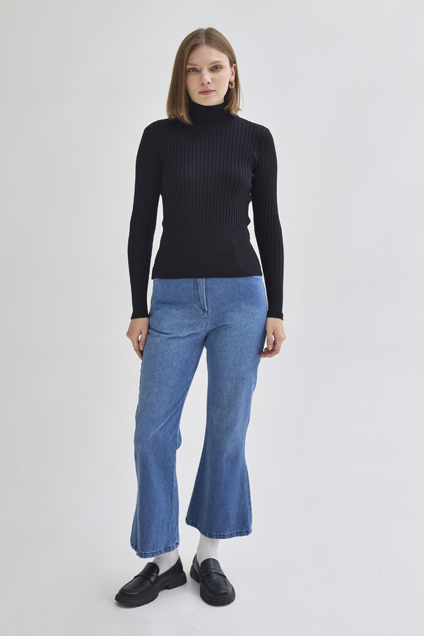 Boğazlı Premium Triko Body Siyah