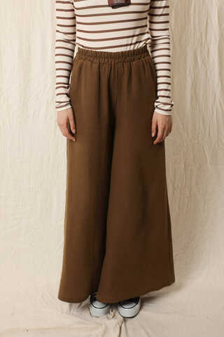 Bol Paça Müslin Pantolon Kahverengi - 2