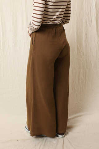 Bol Paça Müslin Pantolon Kahverengi - 5