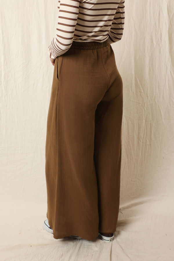 Bol Paça Müslin Pantolon Kahverengi - 5