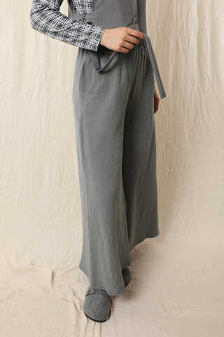 Bol Paça Müslin Pantolon Koyu Gri - 3
