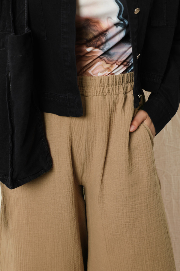 Bol Paça Müslin Pantolon Vizon - 3