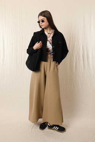 Bol Paça Müslin Pantolon Vizon - 4