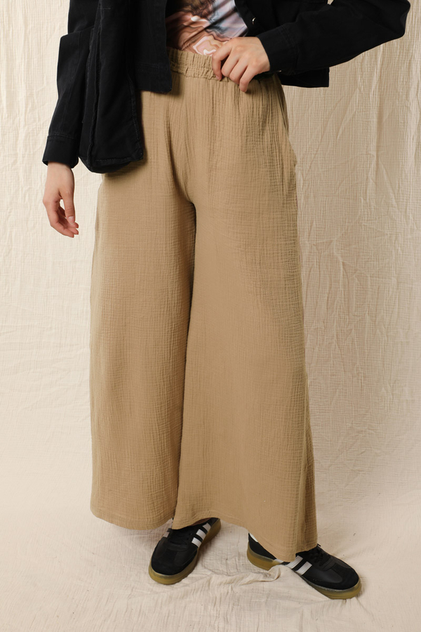 Bol Paça Müslin Pantolon Vizon