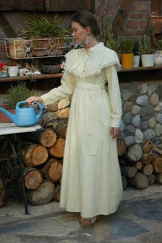 Robası Volan Detaylı Elbise Tereyağı Sarısı - 2