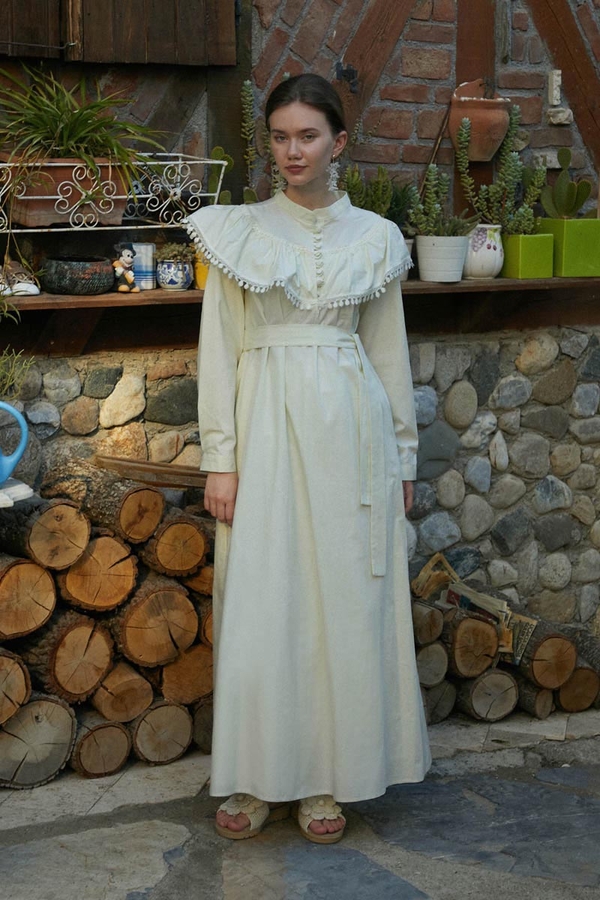 Robası Volan Detaylı Elbise Tereyağı Sarısı - 3