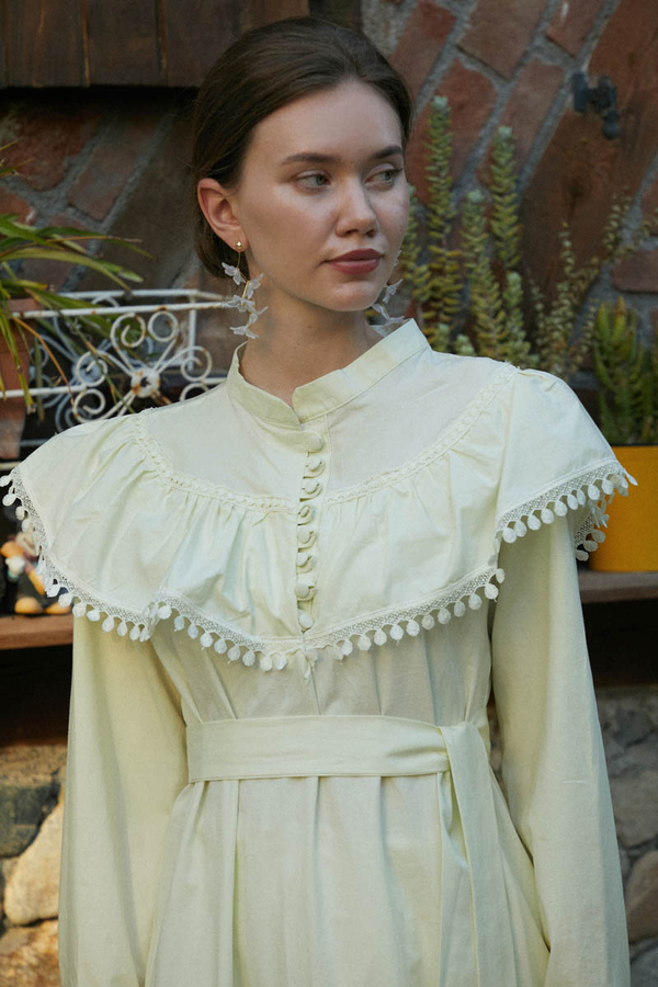 Robası Volan Detaylı Elbise Tereyağı Sarısı - 6