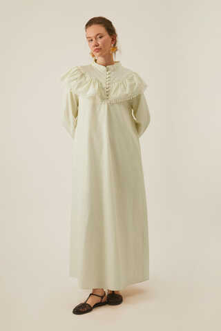 Robası Volan Detaylı Elbise Tereyağı Sarısı - 15