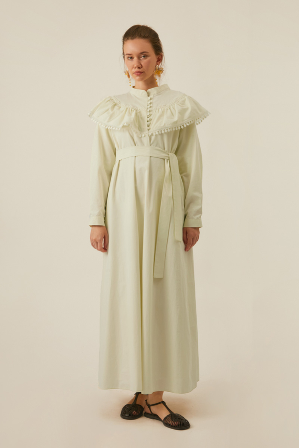 Robası Volan Detaylı Elbise Tereyağı Sarısı - 10