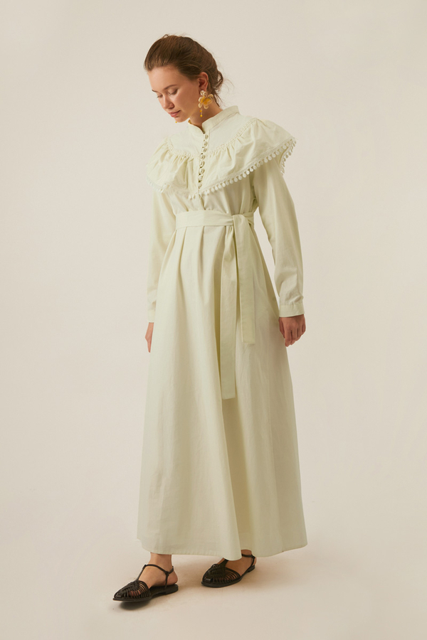 Robası Volan Detaylı Elbise Tereyağı Sarısı - 9