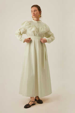 Robası Volan Detaylı Elbise Tereyağı Sarısı - 12