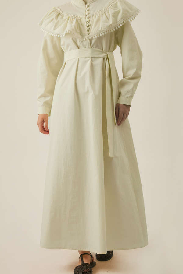 Robası Volan Detaylı Elbise Tereyağı Sarısı - 13