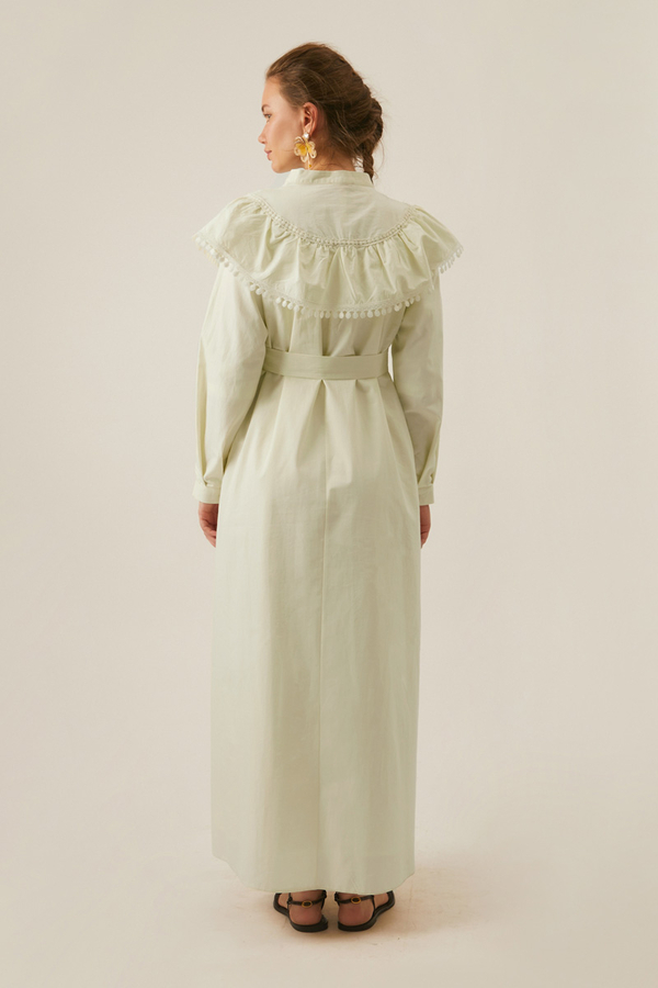 Robası Volan Detaylı Elbise Tereyağı Sarısı - 17