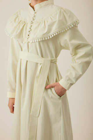 Robası Volan Detaylı Elbise Tereyağı Sarısı - 11