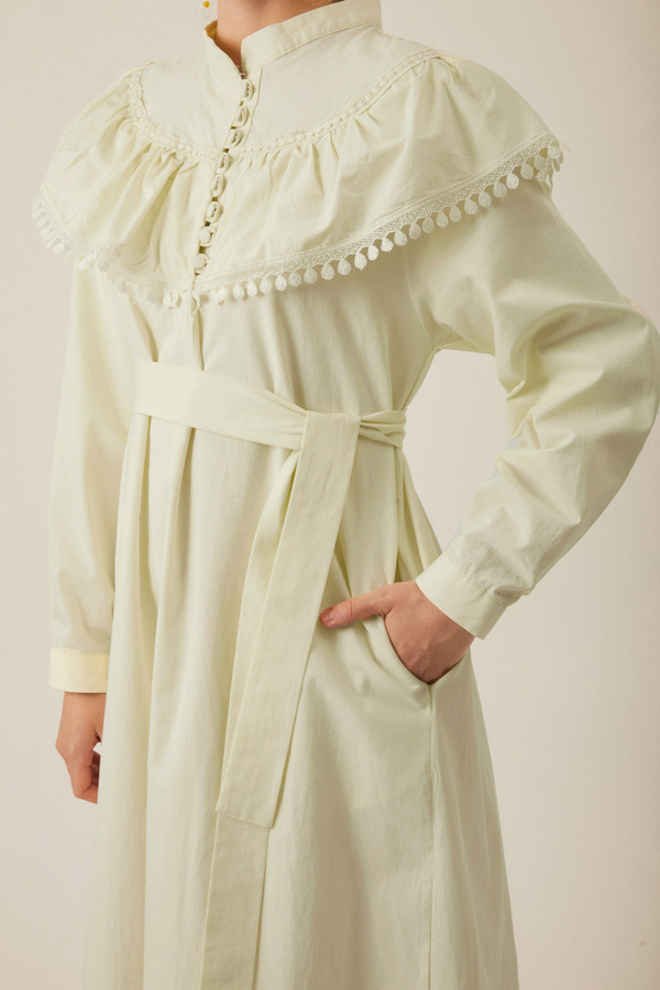 Robası Volan Detaylı Elbise Tereyağı Sarısı - 11