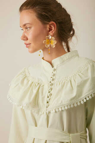 Robası Volan Detaylı Elbise Tereyağı Sarısı - 14