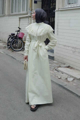 Robası Volan Detaylı Elbise Tereyağı Sarısı - 1