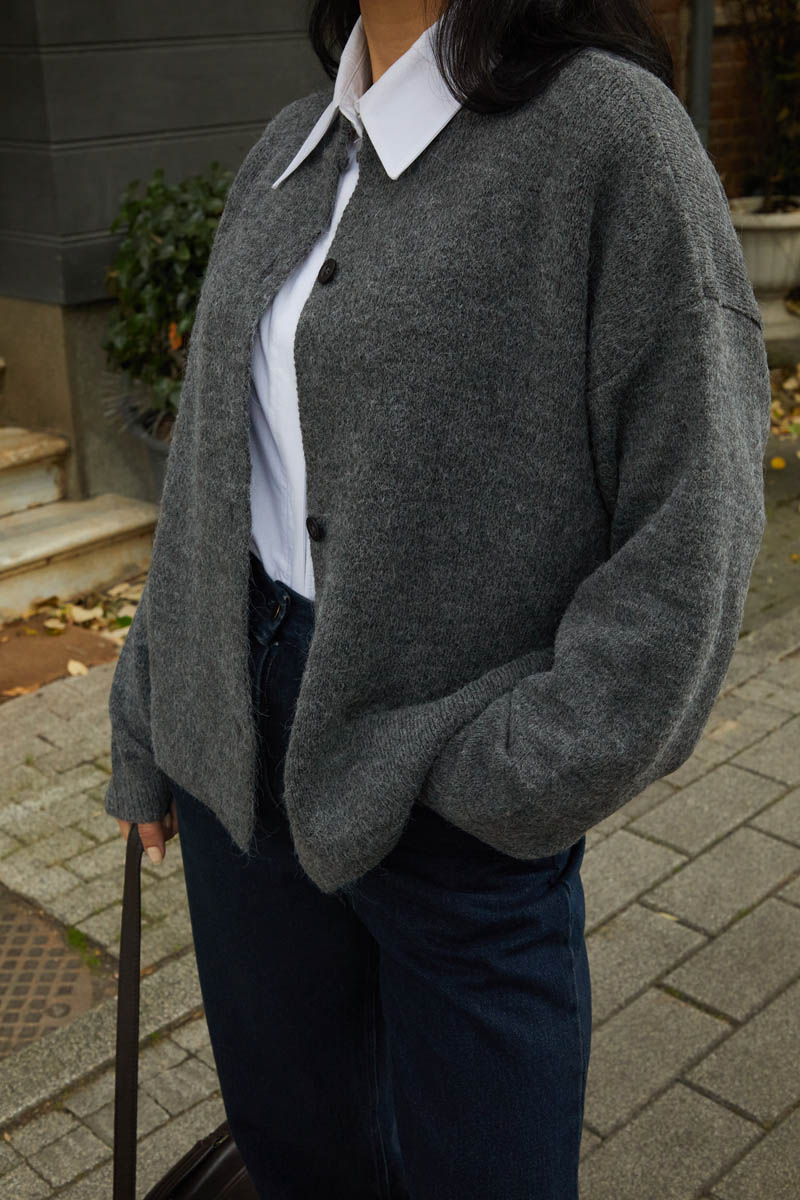 Buttoned Knit Cardigan Anthracite