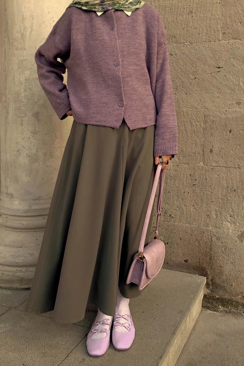 Buttoned Knit Cardigan Lilac