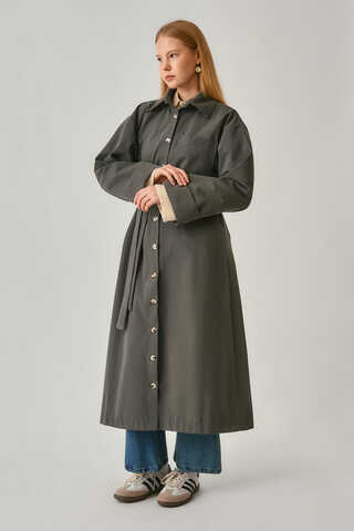 Buttoned Long Trenchcoat Anthracite - 6
