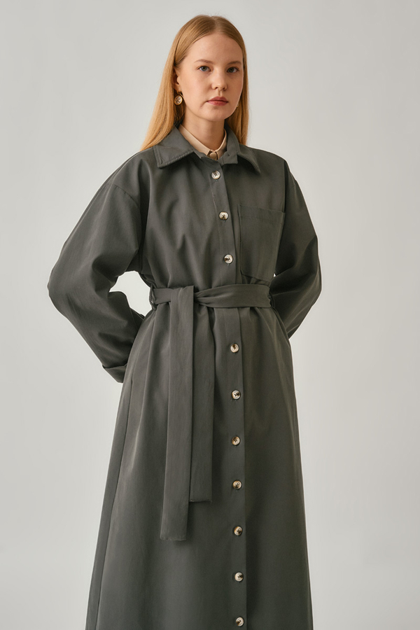 Buttoned Long Trenchcoat Anthracite - 8
