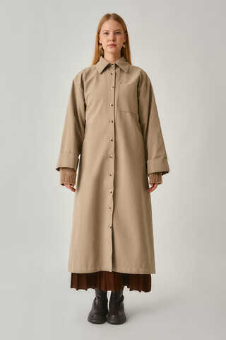 Buttoned Long Trenchcoat Beige - 2