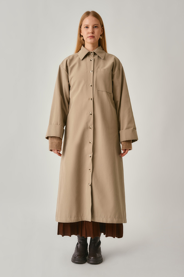 Buttoned Long Trenchcoat Beige - 2