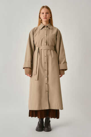 Buttoned Long Trenchcoat Beige - 3