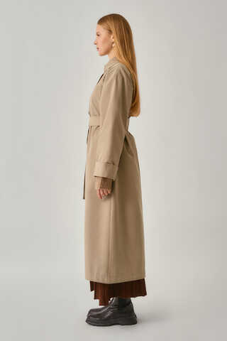Buttoned Long Trenchcoat Beige - 6