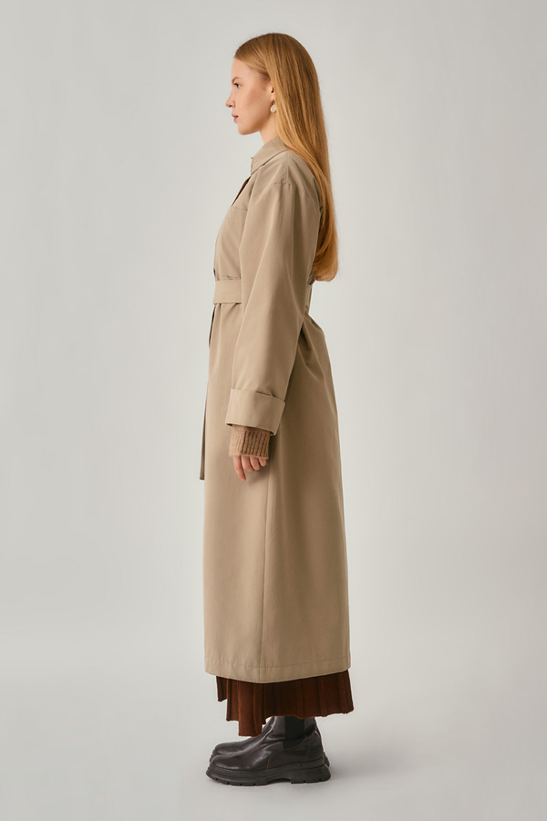 Buttoned Long Trenchcoat Beige - 6