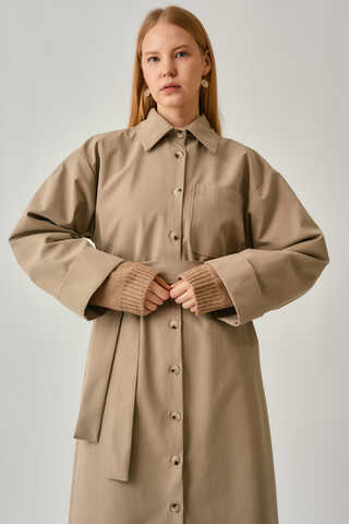 Buttoned Long Trenchcoat Beige - 7