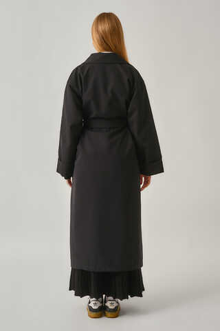 Buttoned Long Trenchcoat Black - 7