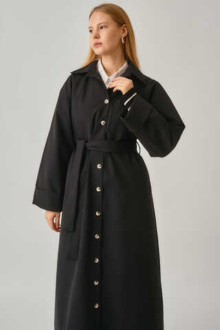 Buttoned Long Trenchcoat Black - 9