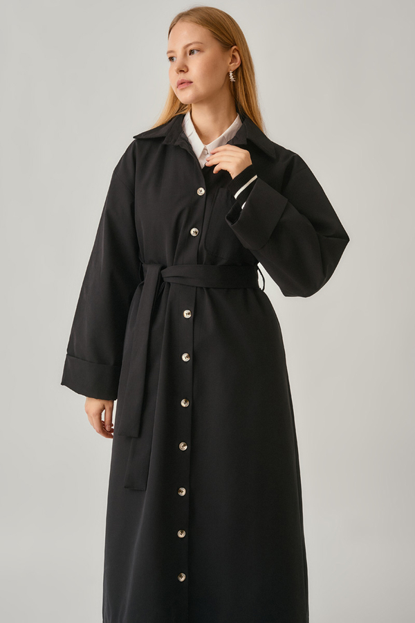 Buttoned Long Trenchcoat Black - 9