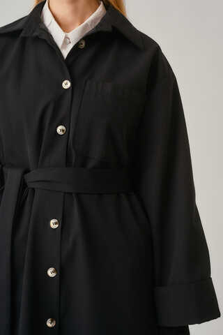 Buttoned Long Trenchcoat Black - 10