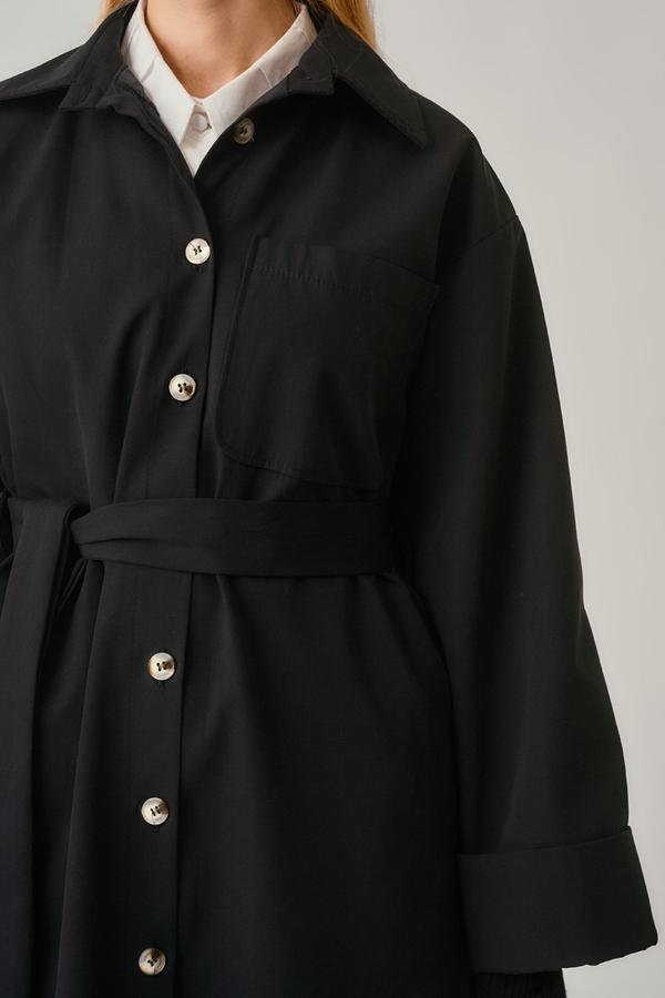 Buttoned Long Trenchcoat Black - 10